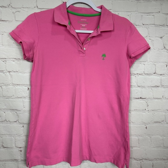 Lilly Pulitzer Island Polo Shirt Top Short Sleeve Collar Resort Pink Sz SMALL - Picture 1 of 5
